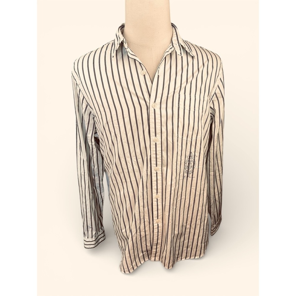 Polo Ralph Lauren Custom Fit Striped Button Down Shirt Men LGE Nautical Crest Lo